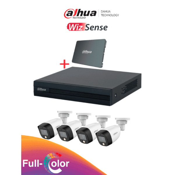 KIT DE 4 CAMARAS DAHUA  2 MPX INCLUYE DISCO DURO ESTADO SOLIDO 512 MB (LISTO PARA INSTALAR)
